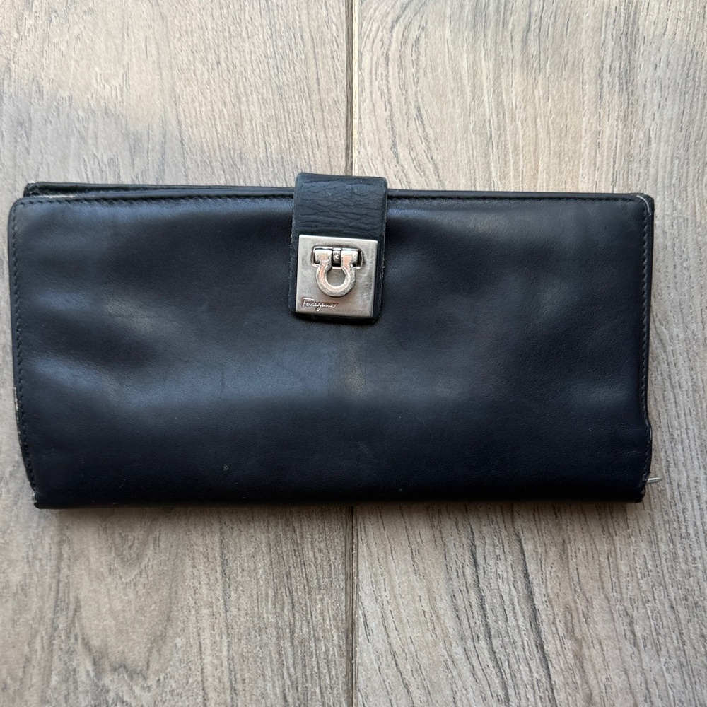 Vintage Salvatore Ferragamo Black Leather Wallet